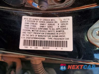Zdjęcie 12 z 12 samochodu: 2019 HONDA CIVIC SPORT VIN:2HGFC2F89KH529585 - miniatura