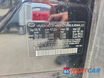 Zdjęcie 13 z 13 samochodu: 2019 HYUNDAI SANTA FE SEL PLUS 2.4L VIN:5NMS3CAD7KH036905 - miniatura