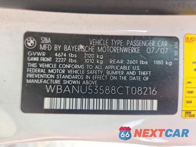 Zdjęcie 12 z 12 samochodu: 2008 BMW 528 I VIN:WBANU53588CT08216 - miniatura