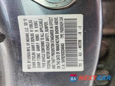Zdjęcie 12 z 12 samochodu: 2012 HONDA CIVIC EX VIN:19XFB2F83CE046463 - miniatura