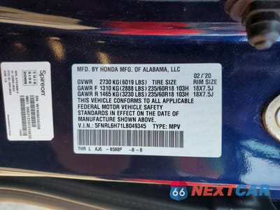 Zdjęcie 13 z 13 samochodu: 2020 HONDA ODYSSEY EXL VIN:5FNRL6H71LB049345 - miniatura