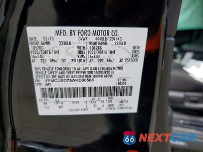 Zdjęcie 13 z 13 samochodu: 2010 FORD ESCAPE XLT VIN:1FMCU0D75AKD06508 - miniatura