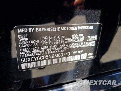 Zdjęcie 13 z 13 samochodu: 2022 BMW X6 XDRIVE40I VIN:5UXCY6C05N9M63743 - miniatura