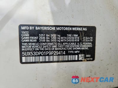 Zdjęcie 13 z 13 samochodu: 2023 BMW X3 XDRIVE30I VIN:5UX53DP01P9P29414 - miniatura