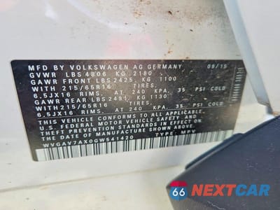 Zdjęcie 13 z 13 samochodu: 2016 VOLKSWAGEN TIGUAN S VIN:WVGAV7AX0GW541420 - miniatura
