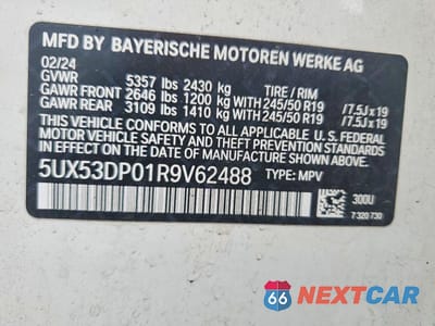 Zdjęcie 13 z 13 samochodu: 2024 BMW X3 XDRIVE30I VIN:5UX53DP01R9V62488 - miniatura