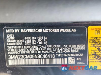 Zdjęcie 12 z 12 samochodu: 2022 BMW 230I VIN:3MW23CM05N8C46418 - miniatura