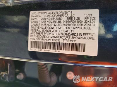 Zdjęcie 13 z 13 samochodu: 2022 HONDA PILOT TOURING VIN:5FNYF6H68NB017263 - miniatura