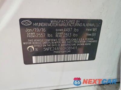 Zdjęcie 12 z 12 samochodu: 2016 HYUNDAI SONATA SE VIN:5NPE24AF6GH381411 - miniatura