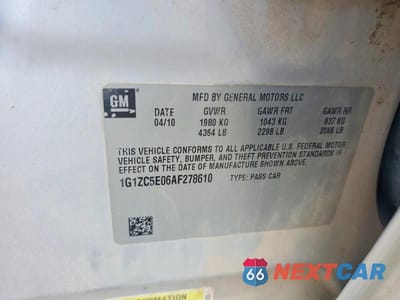 Zdjęcie 12 z 12 samochodu: 2010 CHEVROLET MALIBU 1LT VIN:1G1ZC5E06AF278610 - miniatura