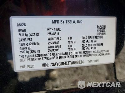 Zdjęcie 12 z 12 samochodu: 2026 TESLA MODEL Y VIN:7SAYGDED3TA697834 - miniatura