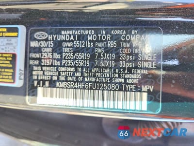 Zdjęcie 14 z 14 samochodu: 2015 HYUNDAI SANTA FE LIMITED VIN:KM8SR4HF6FU125080 - miniatura