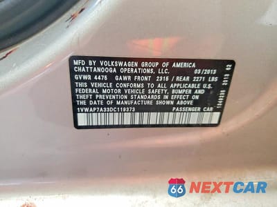 Zdjęcie 12 z 12 samochodu: 2013 VOLKSWAGEN PASSAT S VIN:1VWAP7A33DC119373 - miniatura