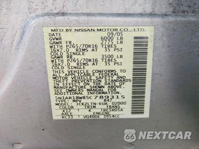 Zdjęcie 12 z 12 samochodu: 2005 NISSAN PATHFINDER XE VIN:5N1AR18W85C789315 - miniatura