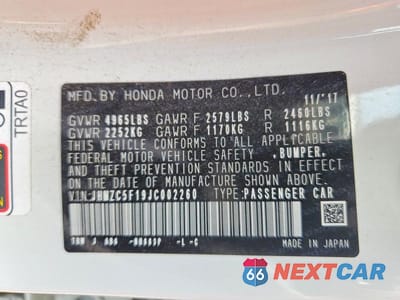 Zdjęcie 12 z 12 samochodu: 2018 HONDA CLARITY VIN:JHMZC5F19JC002260 - miniatura
