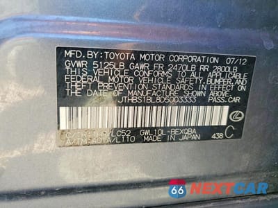 Zdjęcie 12 z 12 samochodu: 2013 LEXUS GS 450H VIN:JTHBS1BL8D5003333 - miniatura