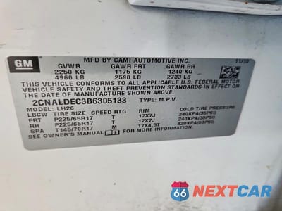 Zdjęcie 14 z 14 samochodu: 2011 CHEVROLET EQUINOX LT VIN:2CNALDEC3B6305133 - miniatura