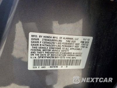 Zdjęcie 13 z 13 samochodu: 2014 HONDA PILOT LX VIN:5FNYF4H29EB011375 - miniatura