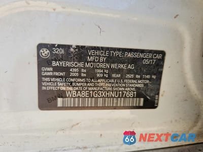 Zdjęcie 13 z 13 samochodu: 2017 BMW 320 I VIN:WBA8E1G3XHNU17681 - miniatura