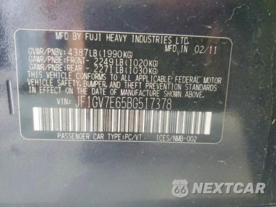 Zdjęcie 12 z 12 samochodu: 2011 SUBARU IMPREZA WRX VIN:JF1GV7E65BG517378 - miniatura