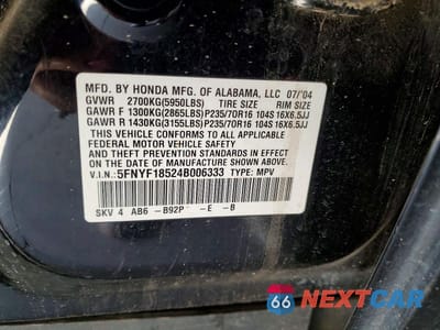 Zdjęcie 7 z 7 samochodu: 2004 HONDA PILOT EXL VIN:5FNYF18524B006333 - miniatura