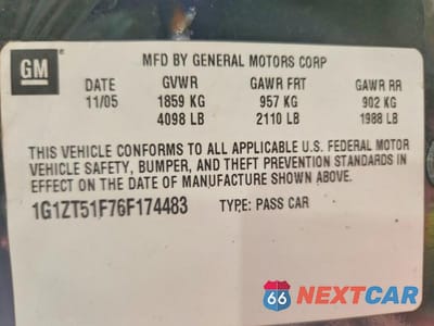 Zdjęcie 12 z 12 samochodu: 2006 CHEVROLET MALIBU LT VIN:1G1ZT51F76F174483 - miniatura