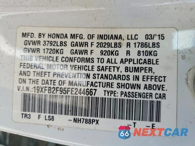 Zdjęcie 12 z 12 samochodu: 2015 HONDA CIVIC EXL VIN:19XFB2F95FE244667 - miniatura