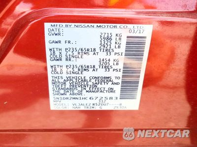Zdjęcie 13 z 13 samochodu: 2017 NISSAN PATHFINDER SV VIN:5N1DR2MN1HC672583 - miniatura