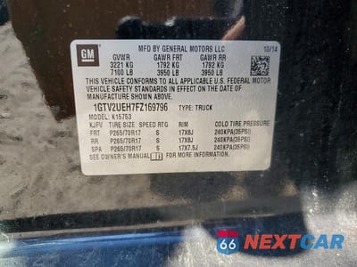 Zdjęcie 12 z 12 samochodu: 2015 GMC SIERRA K1500 SLE VIN:1GTV2UEH7FZ169796 - miniatura