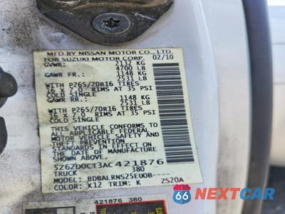 Zdjęcie 12 z 12 samochodu: 2010 SUZUKI EQUATOR VIN:5Z62D0CT3AC421876 - miniatura