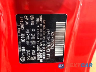 Zdjęcie 13 z 13 samochodu: 2019 HYUNDAI VELOSTER 2.0L VIN:KMHTG6AF6KU016967 - miniatura