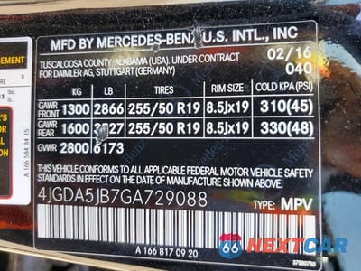 Zdjęcie 13 z 13 samochodu: 2016 MERCEDES-BENZ GLE 350 VIN:4JGDA5JB7GA729088 - miniatura