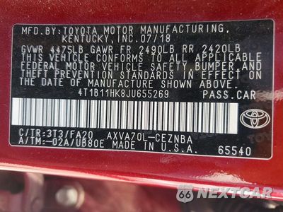 Zdjęcie 12 z 12 samochodu: 2018 TOYOTA CAMRY LE VIN:4T1B11HK8JU655269 - miniatura