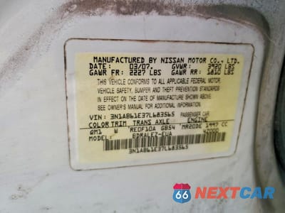 Zdjęcie 12 z 12 samochodu: 2007 NISSAN SENTRA 2.0 VIN:3N1AB61E37L683565 - miniatura