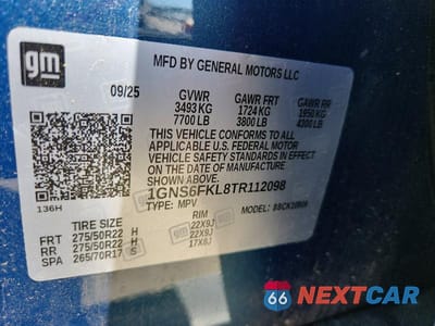 Zdjęcie 14 z 14 samochodu: 2026 CHEVROLET SUBURBAN K1500 PREMIER VIN:1GNS6FKL8TR112098 - miniatura
