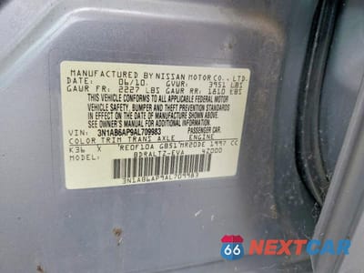 Zdjęcie 12 z 12 samochodu: 2010 NISSAN SENTRA 2.0/2.0S/SR/2.0SL VIN:3N1AB6AP9AL709983 - miniatura