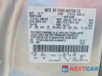 Zdjęcie 14 z 14 samochodu: 2012 FORD ESCAPE XLT VIN:1FMCU9DG5CKA96872 - miniatura