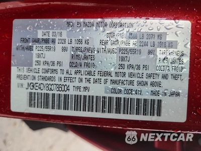 Zdjęcie 14 z 14 samochodu: 2016 MAZDA CX-5 GT VIN:JM3KE4DY8G0786004 - miniatura