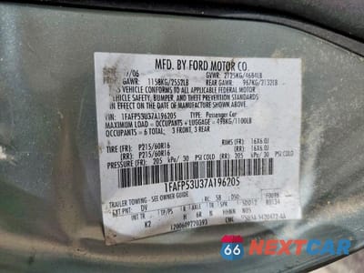 Zdjęcie 12 z 12 samochodu: 2007 FORD TAURUS SE VIN:1FAFP53U37A196205 - miniatura