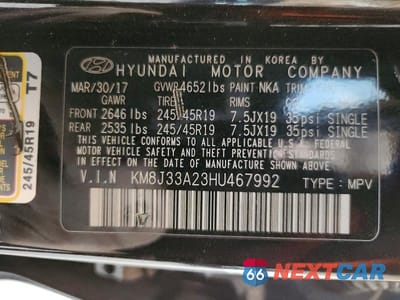 Zdjęcie 12 z 12 samochodu: 2017 HYUNDAI TUCSON LIMITED VIN:KM8J33A23HU467992 - miniatura