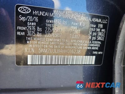 Zdjęcie 13 z 13 samochodu: 2017 HYUNDAI SANTA FE SPORT VIN:5NMZU3LB4HH016238 - miniatura