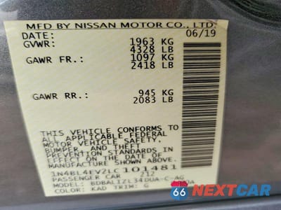 Zdjęcie 12 z 12 samochodu: 2020 NISSAN ALTIMA SL VIN:1N4BL4EV2LC101481 - miniatura