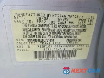 Zdjęcie 12 z 12 samochodu: 2008 NISSAN SENTRA 2.0 VIN:3N1AB61E68L751018 - miniatura