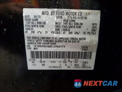 Zdjęcie 13 z 13 samochodu: 2014 FORD EXPLORER XLT VIN:1FM5K8D88EGA62173 - miniatura