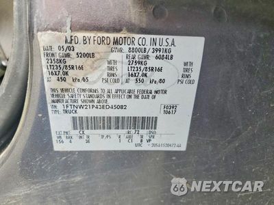 Zdjęcie 12 z 12 samochodu: 2003 FORD F250 SUPER DUTY VIN:1FTNW21P43ED45082 - miniatura