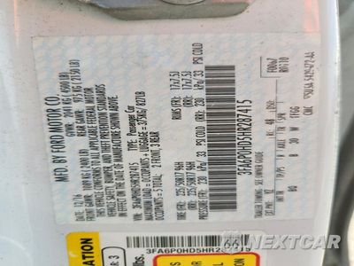 Zdjęcie 12 z 12 samochodu: 2017 FORD FUSION SE VIN:3FA6P0HD5HR287415 - miniatura