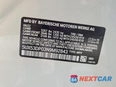 Zdjęcie 13 z 13 samochodu: 2022 BMW X3 XDRIVE30I VIN:5UX53DP03N9M92843 - miniatura