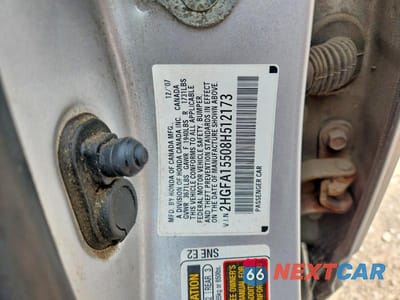 Zdjęcie 12 z 12 samochodu: 2008 HONDA CIVIC LX VIN:2HGFA15508H512173 - miniatura