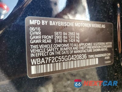 Zdjęcie 12 z 12 samochodu: 2016 BMW 750I XDRIVE MSPORT VIN:WBA7F2C55GG420836 - miniatura