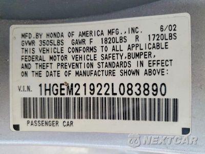 Zdjęcie 13 z 13 samochodu: 2002 HONDA CIVIC EX VIN:1HGEM21922L083890 - miniatura